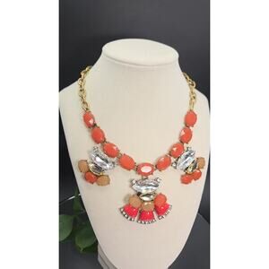 J.Crew Statement Crystal Clusters Necklace Spiced Orange Rhinestones Gem Fan